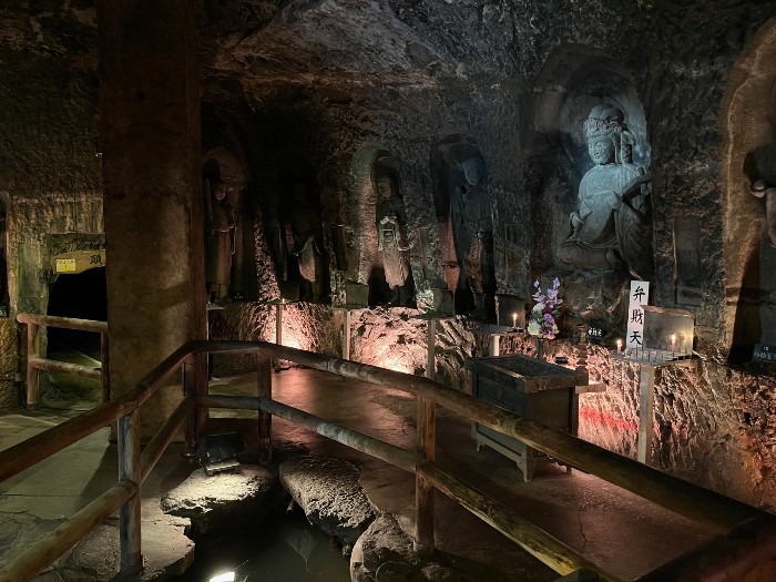 Inside Benten-kutsu cave - watch your head!
