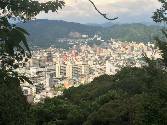 View of the city below as you climb towards the castle entrance.