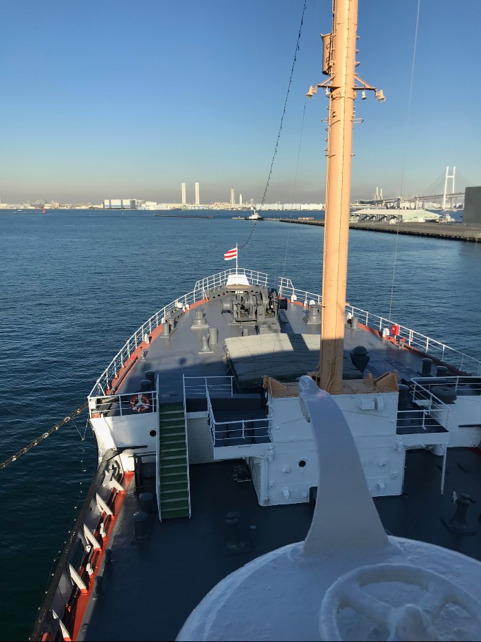 NYK Hikawa Maru bow and bridge views