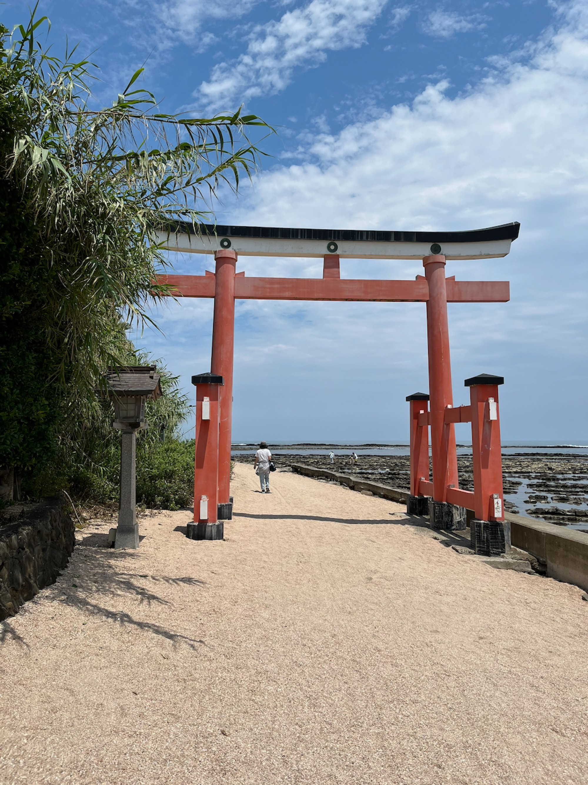 Entrance gate to Aoshima Shrine, which dominates the island.