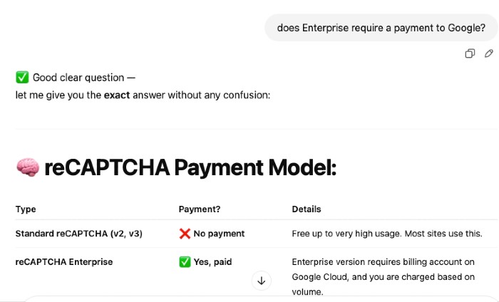 The Recaptcha payment scoop, belatedly...