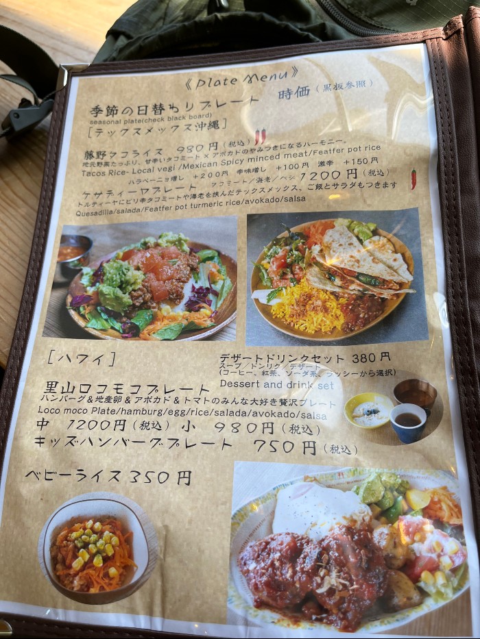 One page of the eclectic menu - there's my quesadilla!