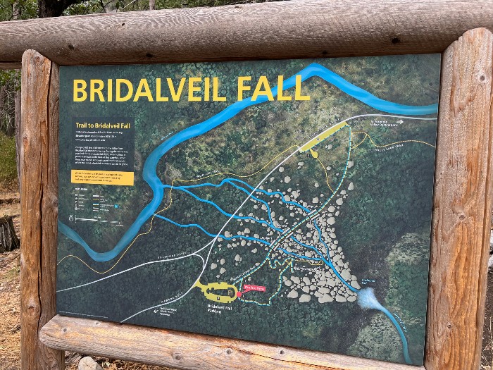 Bridalveil Falls area map - it has parking and proper rest rooms